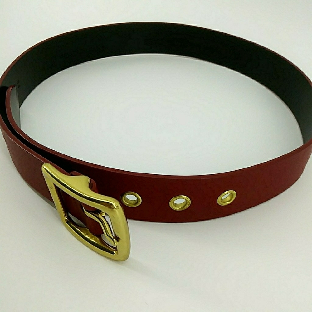 Coach Genuine Cow Leather Brass Buckle Red Belt S